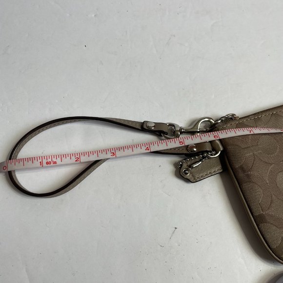 Coach Logo Canvas Wristlet 6"x4" Clutch Bag Wallet Coin Purse Taupe Brown Small - Picture 11 of 11